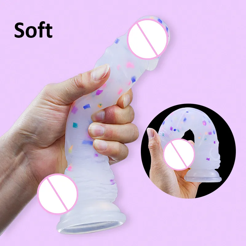 Imitazione del silicone del dildo artificiale bello variopinto Pene realistico Soft Big SuckerGiocattoli del sesso femminile Masturbazione Giocattolo erotico 220520