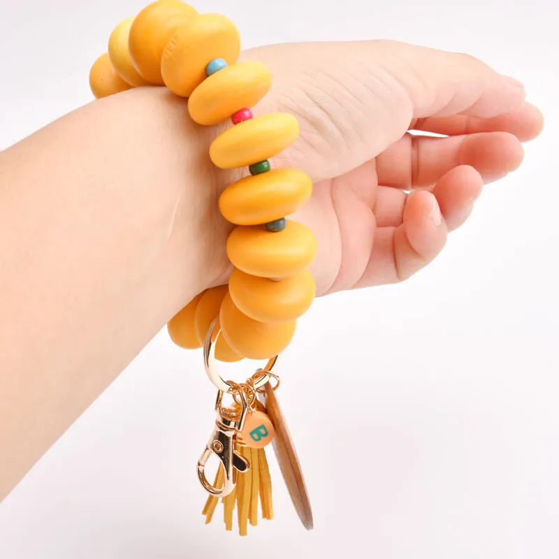 Beadered Bracelet Bulechains DIY Blank Wood Chip Tassel Tassel Cool Pante Portable Key Gift Keyring DE629