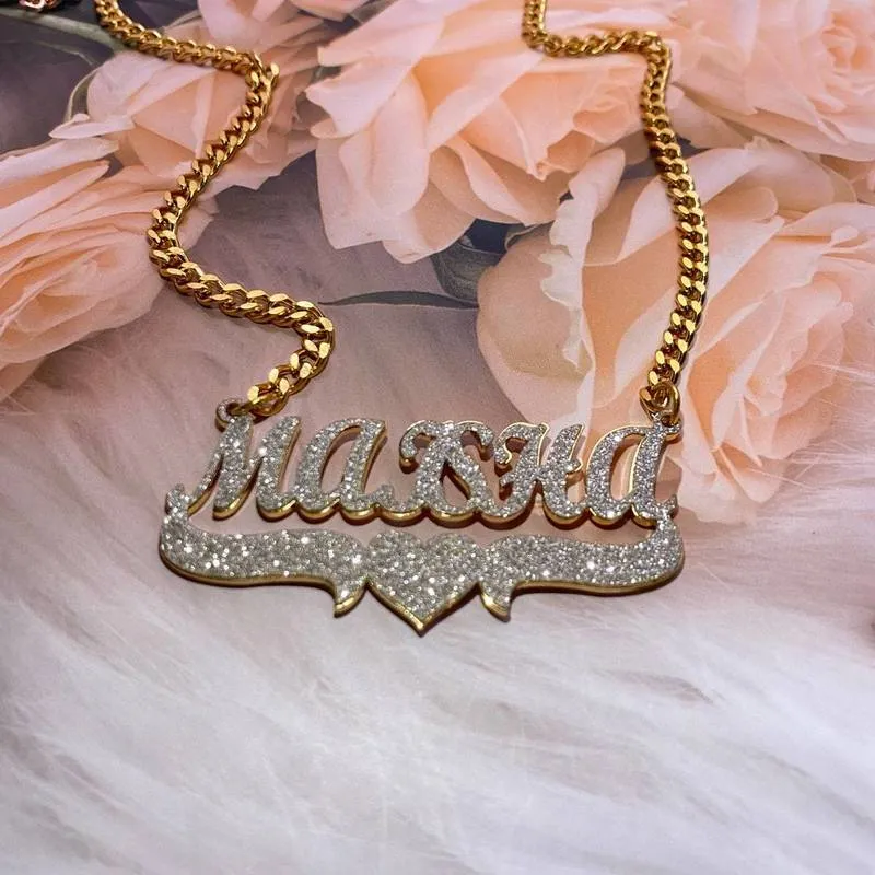 Colar com nome personalizado, gargantilha de corrente cubana de aço inoxidável dourada com brilho personalizado para mulheres, joia presente 220722160i