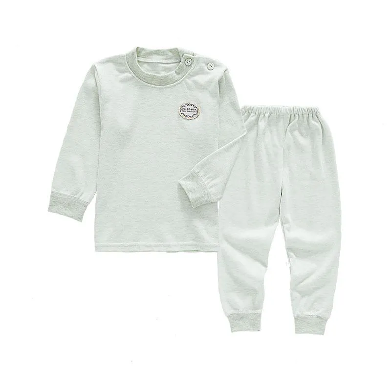 Baby Jungen Mädchen Set Pyjama reine Baumwolle O-Neck Schnalle Wolle regelmäßige festen Nachtwäscheanzug Pyjama Langarm Tops Hosen Kinder Choth