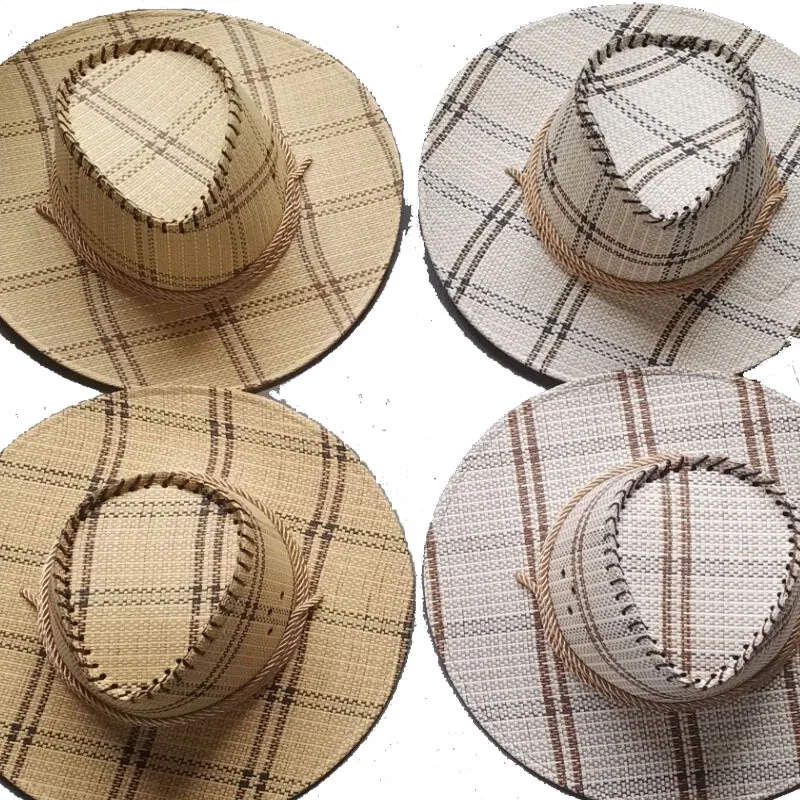 Hat New Fashion Pull Style Outdoor Casual Straw Woven Traveling-Cap Camouflage Hattar Plaid Gräs Cowboy Knight