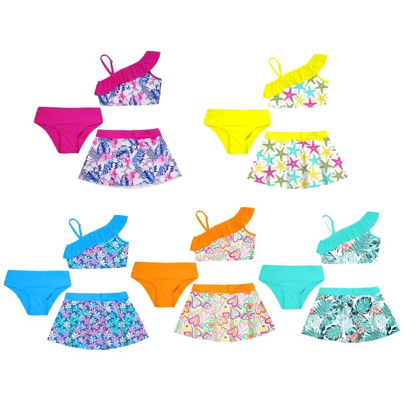 4 14 Years Kids Girls Tankini Set Floral Print Tank Vest Tops with Bikini Briefs and Skirts Summer Swimwear Swimsuits 220530