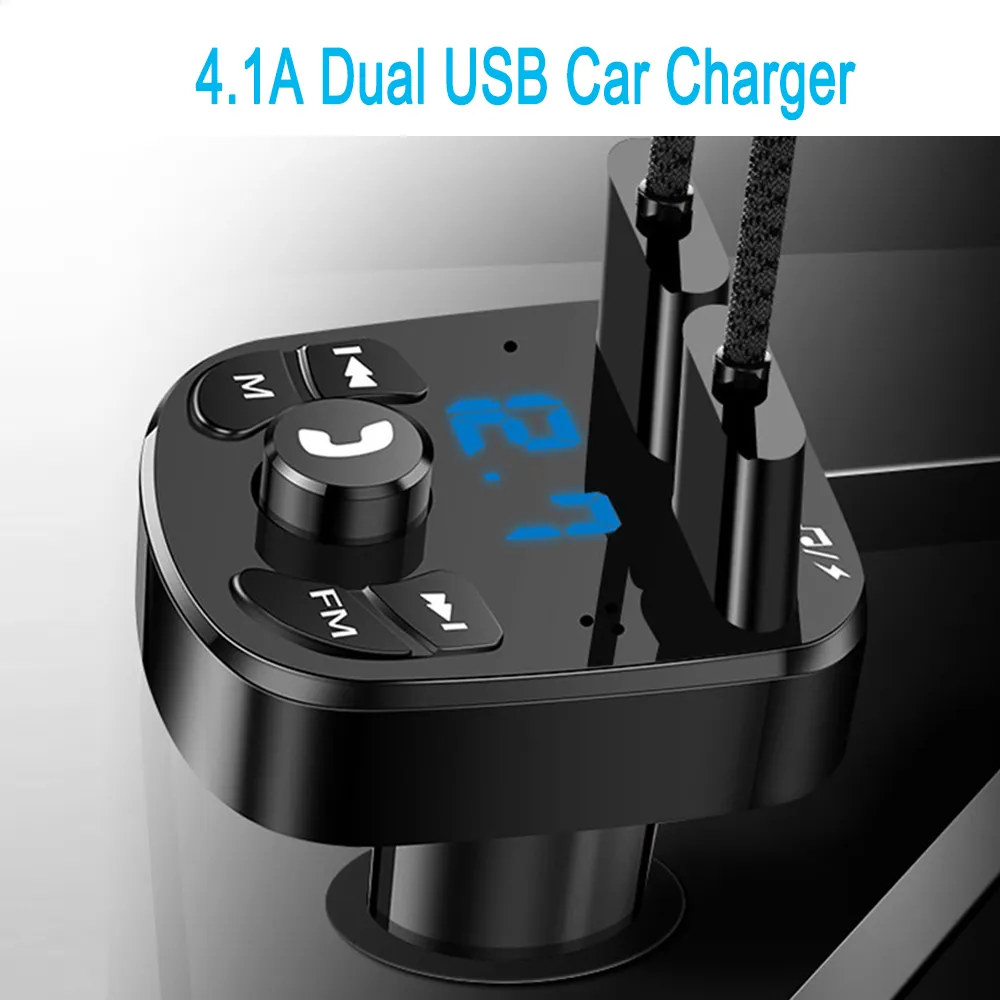 Transmetteur FM Bluetooth 5.0 AUX pour voiture, Kit mains libres sans fil, chargeur de voiture double USB, Radio automatique, modulateur FM, adaptateur de lecteur MP3