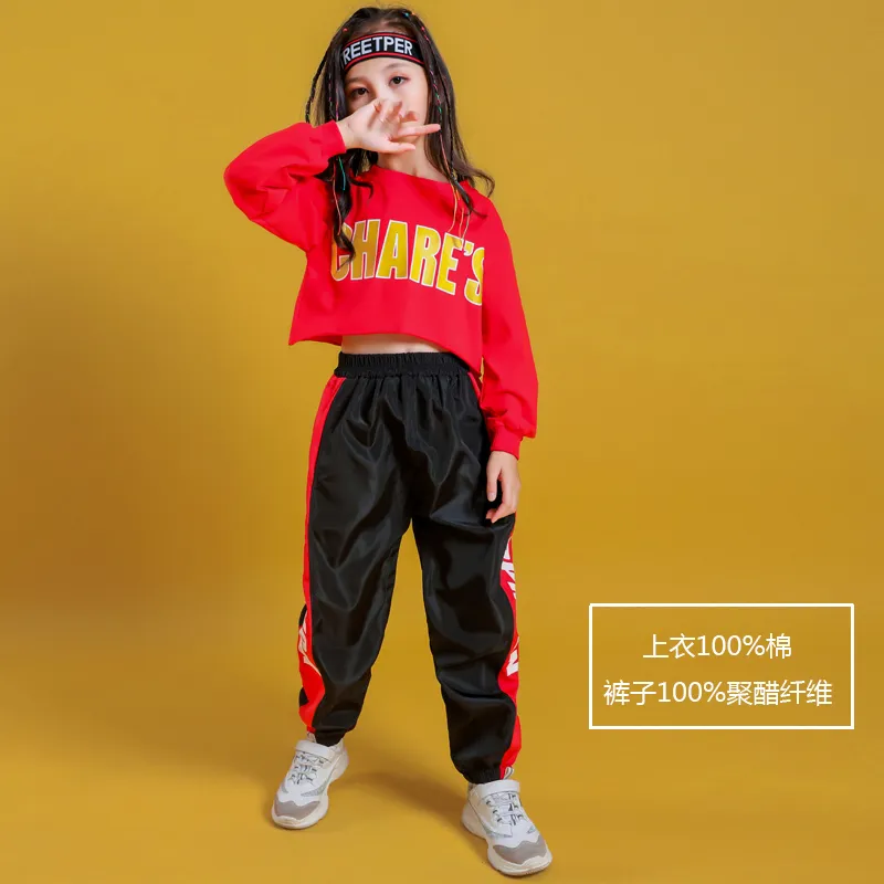 Kid Cool Hip Hop Clothing Hoodie Sweatshirt Shirt Top Crop Causal Jogger Pants for Girl Jazz Ballroom Dance Costume Clothes Wear (1)