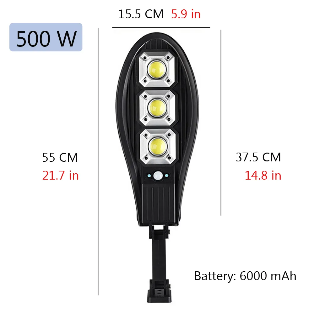 500W LED LUZ SOLAR LUZ LUBLER DO SUL LUZ DE LIGADA DE SUL PROMUTRA SENSOR DE MOTOR PIR MOTOR Luz de rua para o jardim 160COB 300W 200W Iluminação