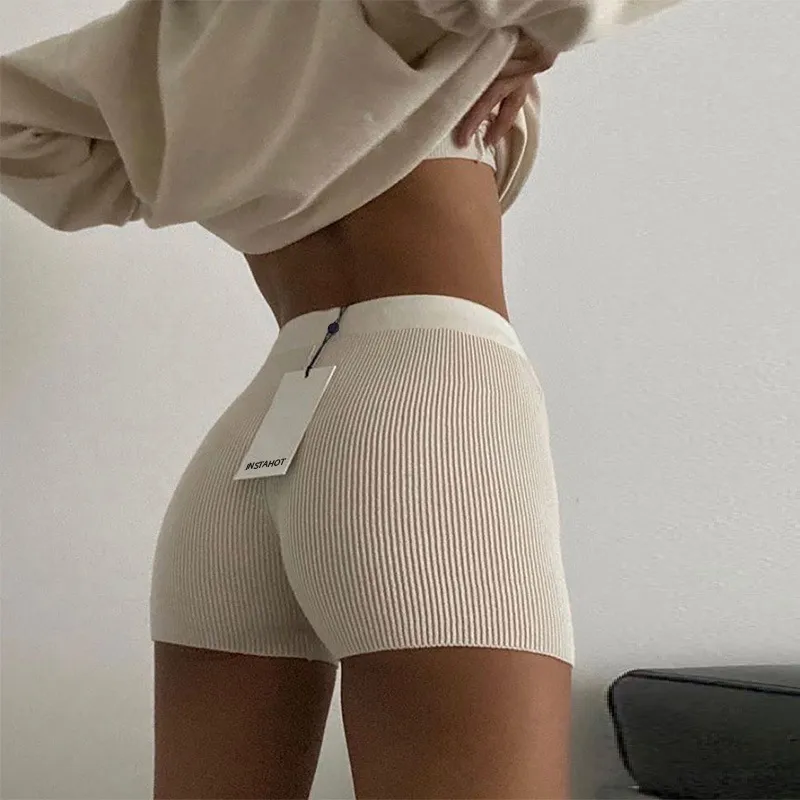 Summer Knit Shorts Bawełniane białe kobiety swobodne mini czarne seksowne seksowne talia Ribber Streetwear Podstawowy motocyklista 220527