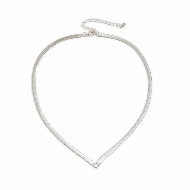 Minimalistyczny złoto / posrebrzany Naszyjnik łańcucha węża Punk V w kształcie Koszulki Krótki kołnierz Naszyjnik Clavicle Herringbone Choker Naszyjniki dla mężczyzn Kobiety B