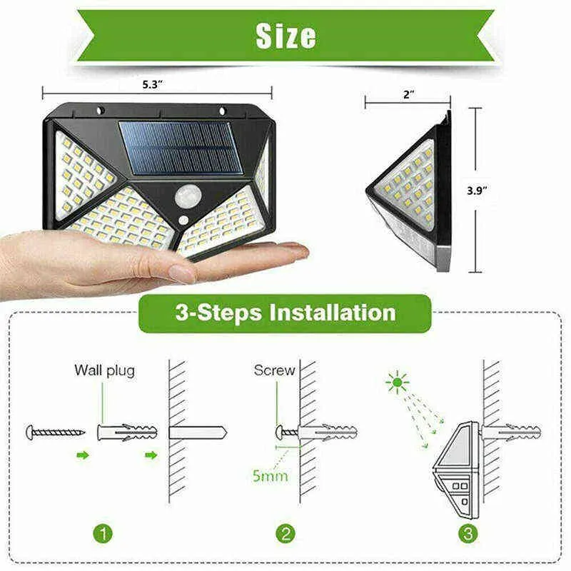Latest Solar Lighting Outdoor LED Wall Lamp Modes Lighting Motion Sensor Security Wireless Waterproof Lighting For Garden Decor J220531