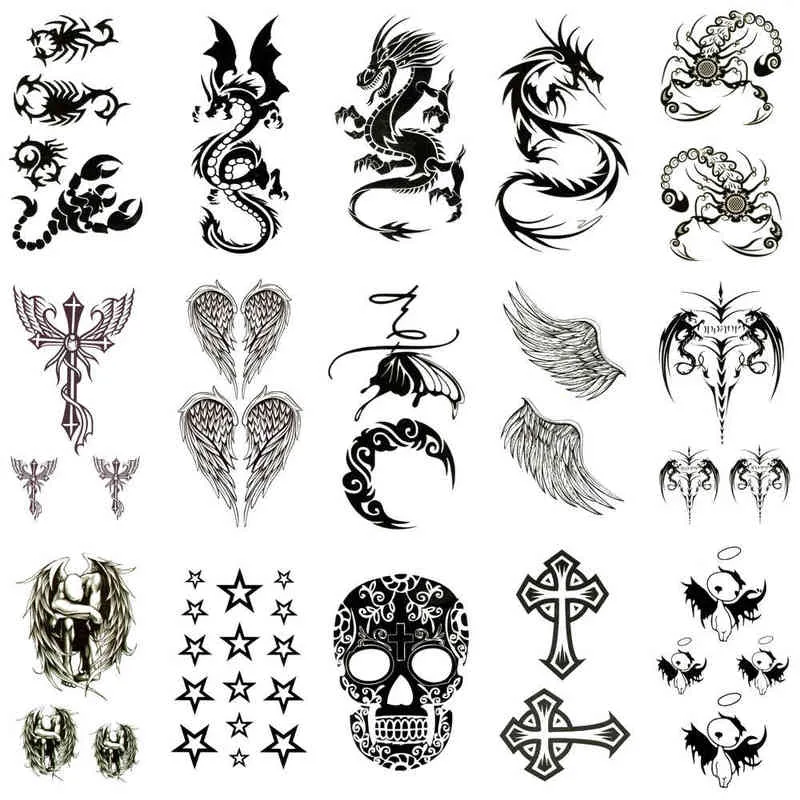NXY Tijdelijke Tattoo 30 stks Waterdichte Nep Tattoos Stickers Water Transfer Black Dragon Skull for Women Men Cool Totem Body Art Make 0330