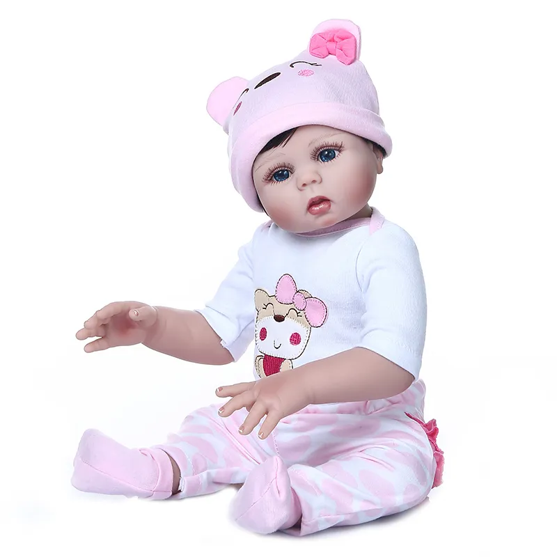 48 cm full body zachte siliconen herboren babymeisje pop in roze jurk flexibele touch knuffel geboren verjaardag cadeau 220505