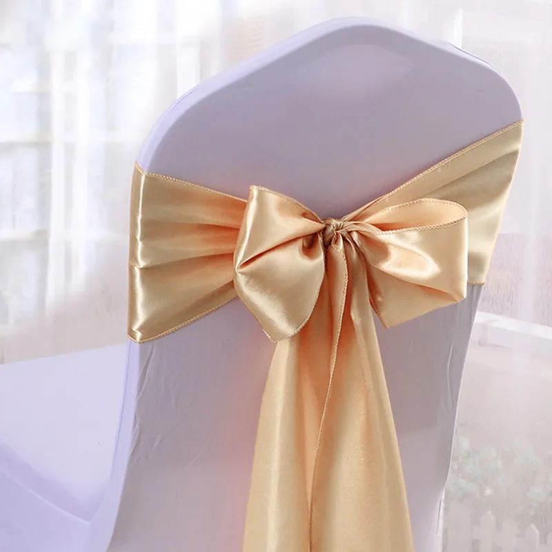 Wedding Satin Chair Sashes Gold Belt Ribbon Organza Bows Tie for Banquet Party Event Supplies Peach 220514