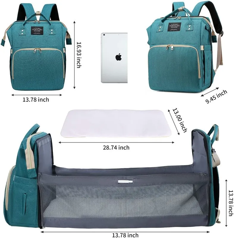حقيبة حفاضات USB للطفل الفتيات الفتيات حفاضات حقيبة مع المحطة المتغيرة مع سرير السفر القابل للطي سعة كبيرة مقاومة للماء 220514