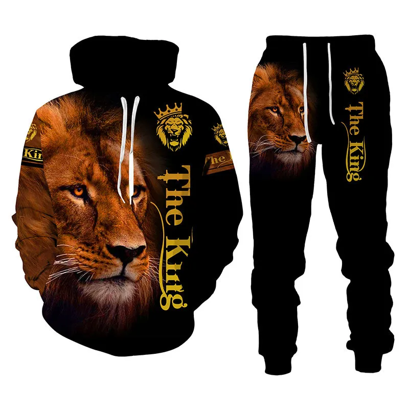 Lion King 3D Printed Men Sweatshirt Hoodies مجموعة من الرجال Tiger Tracksuit/Pullover/Jacket/Pants Sports Supumn Suit 220726