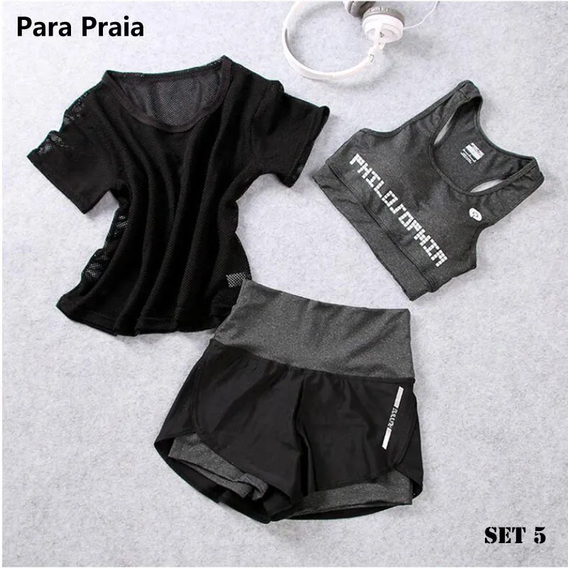 Para Praia High Taille Dritte Yoga Set Sportswear Women BH Fitness Weste Shorts Fitnessstudio 220330