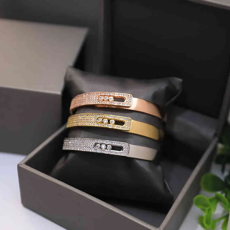 Classic Moving Collection 925 Sterling Silver gesloten armband voor vrouwen drie verplaatsbare stenen kerstvriendin cadeau2660443