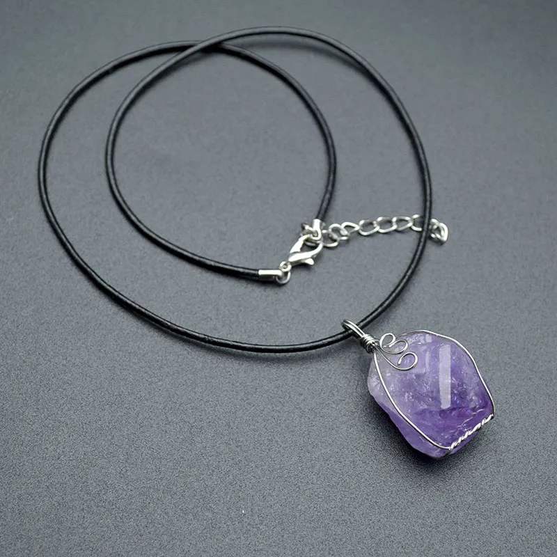 Natürlicher Amethyst-Form-Nugget-Anhänger, Blacelet-Kordel-Ketten-Halskette, modischer Energie-Schmuck, Kristallheilungs-Edelstein 5268328