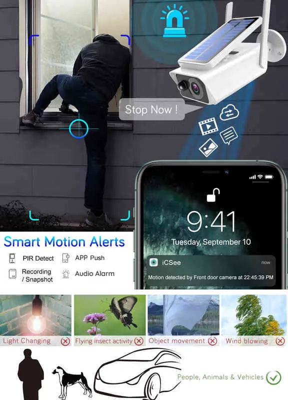 ICSEE HD Беспроводной солнечный Wi-Fi камеры наружные охранные камеры видеонаблюдения CCTV умный дом аккумулятор IP66 PIR обнаружение движения CAM AA220315