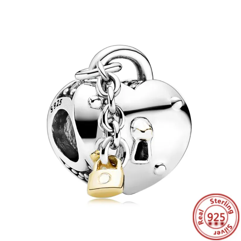 925 Silver Charm حبات التدوير سلسلة Openwork Link Badlock Heart Key Lock Bead Fit Pandora Charms سوار DIY مجوهرات الملحقات