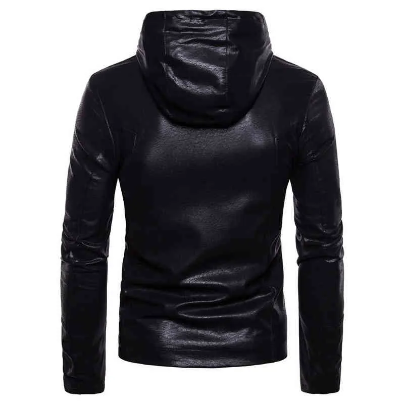 Mannelijke glanzende grijze motorfiets lederen jas xxl oversized capuchon zipper faux lederen moto biker jas mannen jas windjager l220725