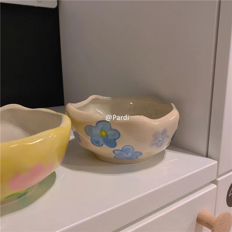 Hand Pinched Flower Bowls Ice Cream Bowl Retro Tulip Tableware Irregular Bowl Baking Cereal Salad Dinnerware Microwave Available 220408