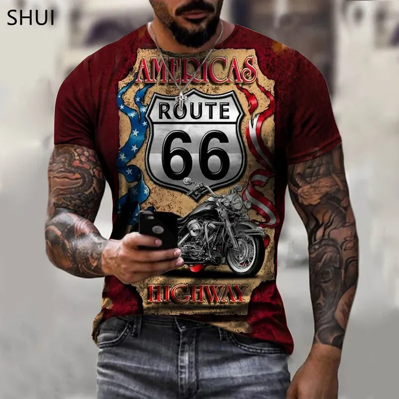 طريق الصيف 66 طباعة 3D Men S Street T Shirt O الرقبة قصيرة الأكمام غير الرسمية كبيرة الحجم XXS 6XL أسود 220620