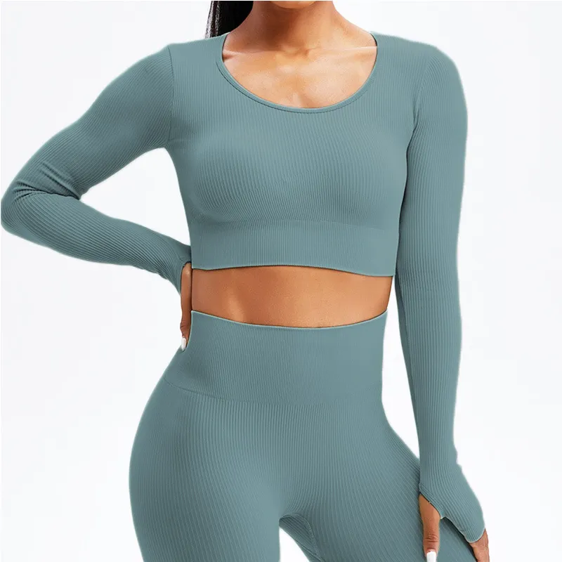 Beyaz Yoga Setleri Sport Femme Rib Activewear Set Kızlar Dikişsiz Fitness Takım Egzersiz Kıyafetleri Atletik Giyim Kadın Sakinsiz Spor Seti 220513