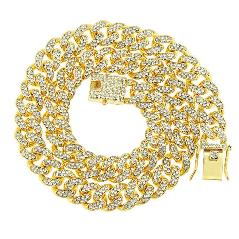 Colliers pendants Hip Hop Diamond Collier cubain Cool Men Diamond Punk Accessoires Gold Chaîne de 13 mm de large