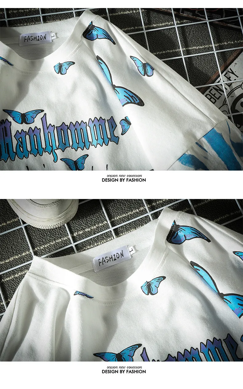 Blå fjäril T-shirt Män Harajuku Hip Hop Kortärmad EES Casual ops Streetwear Stora skjortor Bomull Mens Kläder 220325