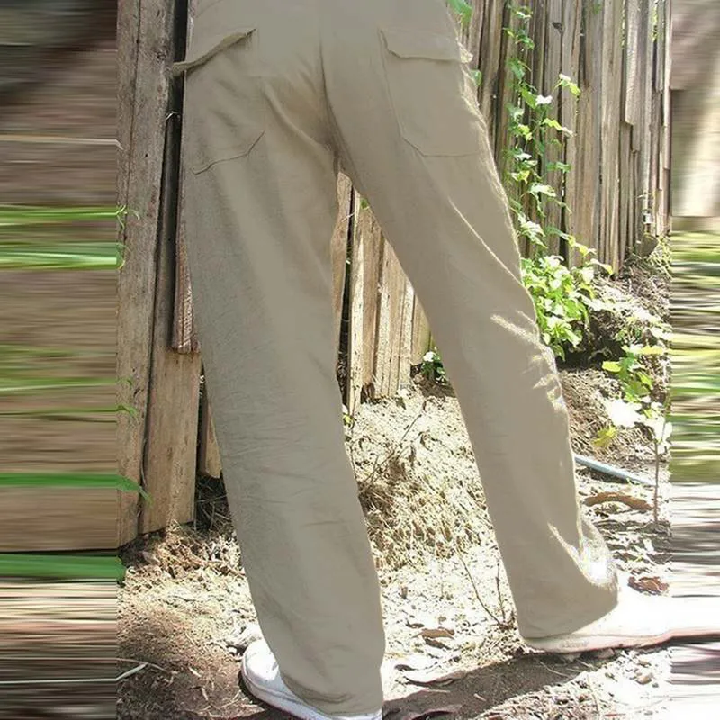 Pantaloni in lino di cotone uomo Pantalone a gamba larga Pantaloni estivi traspiranti Abbigliamento fitness Abbigliamento da lavoro da uomo Pantaloni da jogging maschili 220719