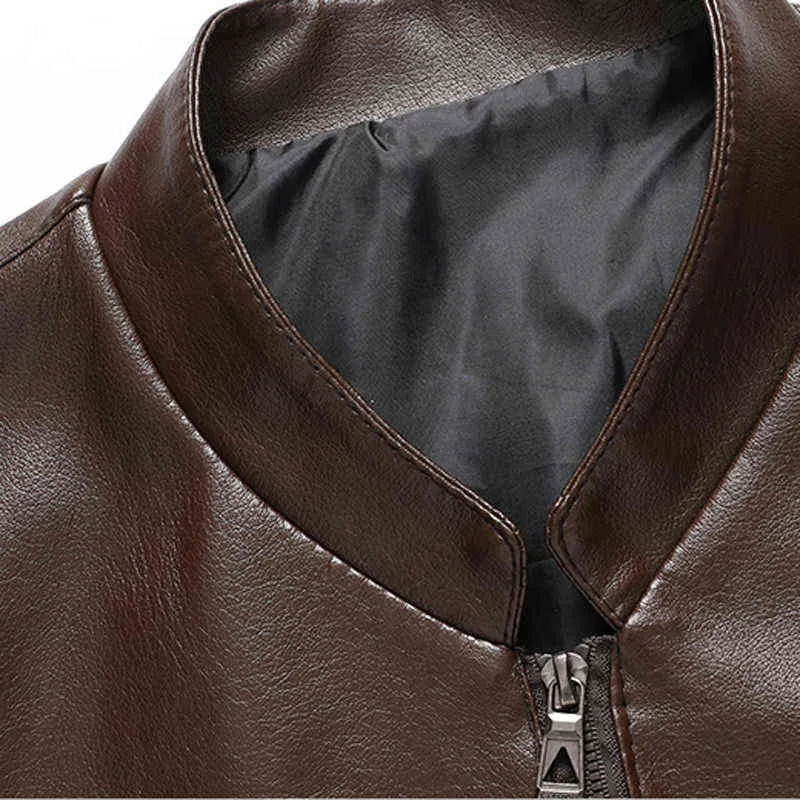 Men's Leather Motor Jacket Outfit Bags Stand Collar For Spring Autumn Solid Men's Fashion Casual Clothing L220801