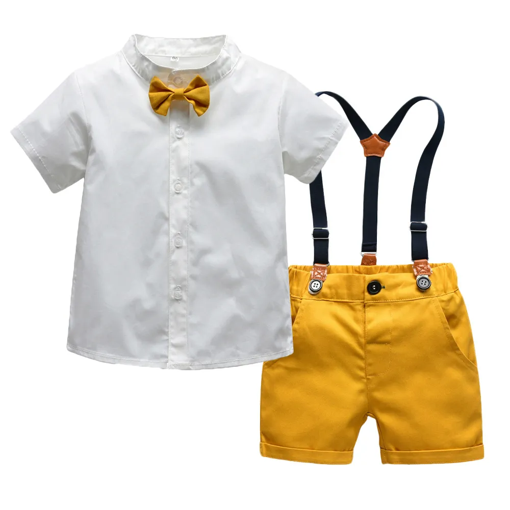 Sommer Kinder Junge Gentleman Kleidung Set Kurzarm Shirt Tops Hosenträger Shorts Casual Outfits Kleine Jungen Kleidung