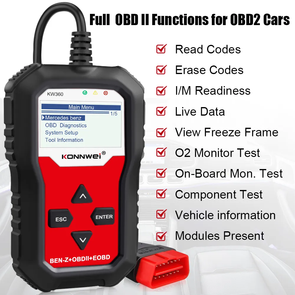 New KONNWEI KW360 Obd2 Car Scanner Obd 2 Diagnostic Tools for Mercedes-Benz Full Systems Diagnostic Tool ABS Airbag ABS Oil Reset Fast-shipment