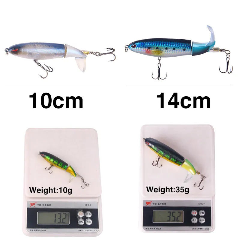 Whopper Plopper 10Cm/14Cm Floating Fishing Lure Artificial Hard Bait Wobbler Rotating Tail Fishing Tackle 3D Eyes 220409