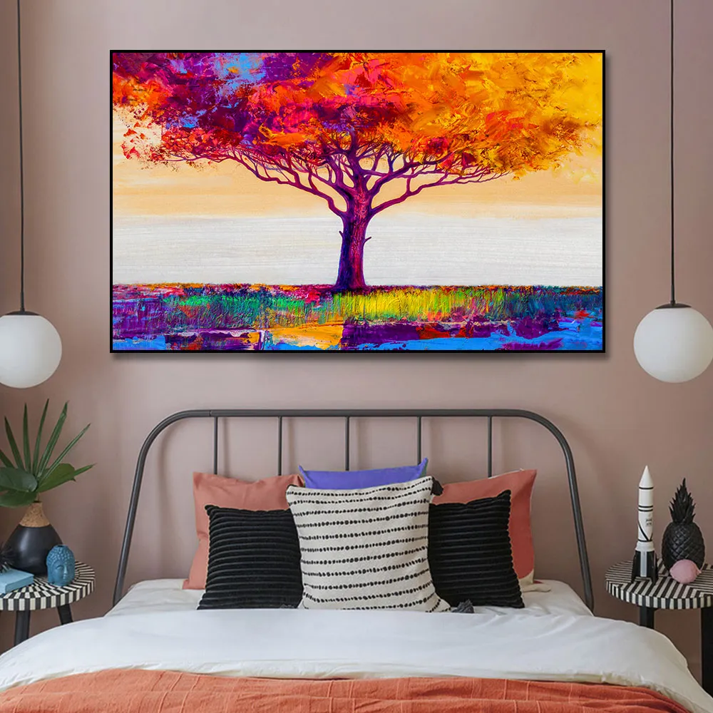 Pintura a óleo de árvore colorida, pintura em tela, pôster impresso, arte de parede nórdica, imagem para sala de estar, decoração de casa, sem moldura7296576
