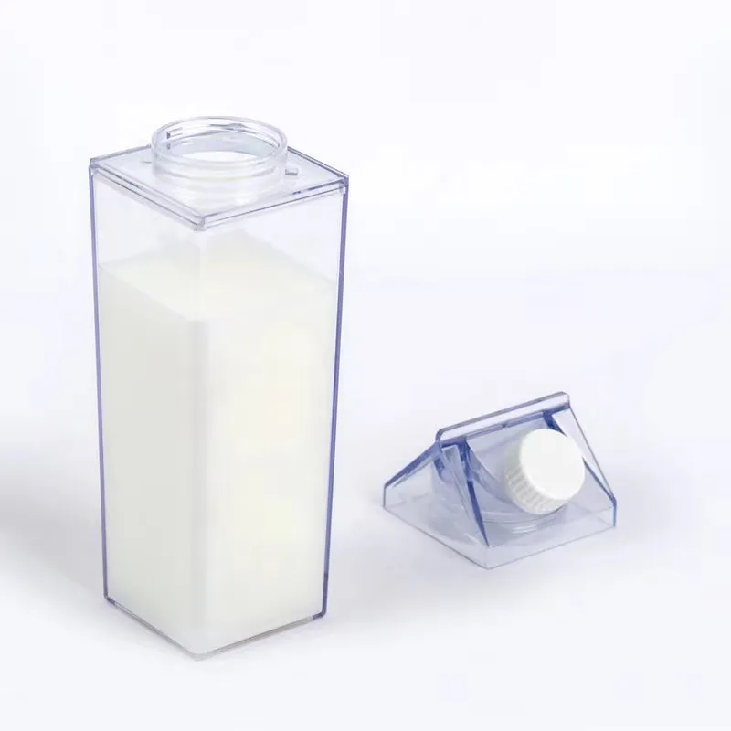 US WAREHOUSE 17oz 500ml Milchflasche Wasserbecher Milchaufbewahrungsbox Transparente quadratische Tasse mit hoher Kapazität aus Kunststoff Kaffeegetränkebecher O323y