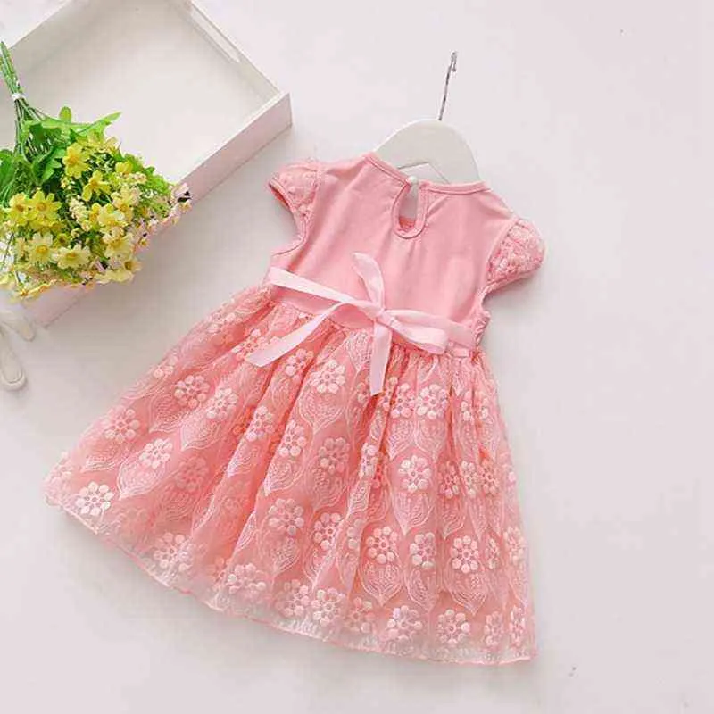 Süße Baby Kinder Spitze Prinzessin Kleider für Mädchen 0 3 Jahre Kurzarm Sommer Bogen Kleidung Teen Mädchen Party Geburtstag kleid G220518