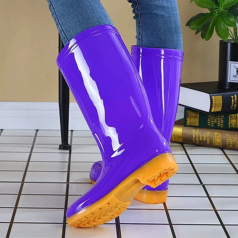 Pofulove bottes de pluie femmes bottes pour femmes chaussures de travail imperméables pour filles antidérapant genou haute bottes d'eau antidérapant taille 41