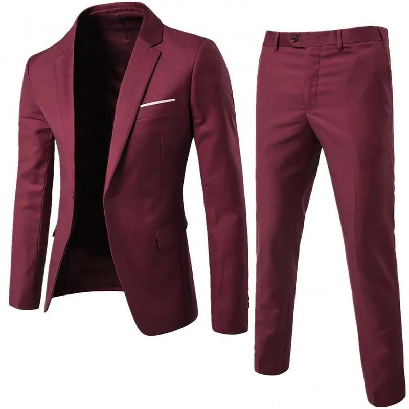 Solid Color Suits Men Long Sleeve Lapel Collar Blazer JacketPants Suit for Men Wedding Busniess Suits Set costumes homme 220527