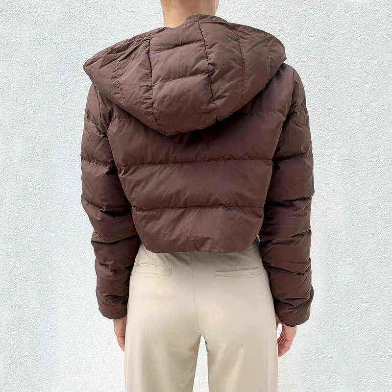 Street Fashion Bubble Jacket Cuello estándar Chaqueta corta de gran tamaño Marrón 2021 Nuevo Invierno Otoño Mujer Buffer Jacket Parka Mujer L220725