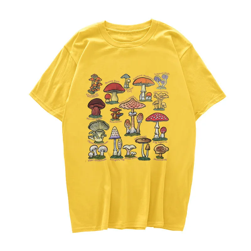 Vintage-Mode-Pilz-Druck-übergroßes T-Shirt Egirl Grunge-Ästhetische Streetwear-Grafik-T-Shirts Frauen-T-Shirts Niedliche Tops Kleidung 220411