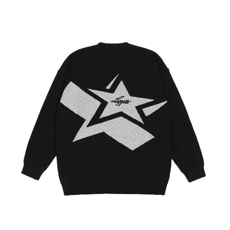 Japanska retro bet -stjärnor Crew Neck Sweater Män och kvinnor Pullover High Street Oversize Loose Casual Autumn Sweaters T220730