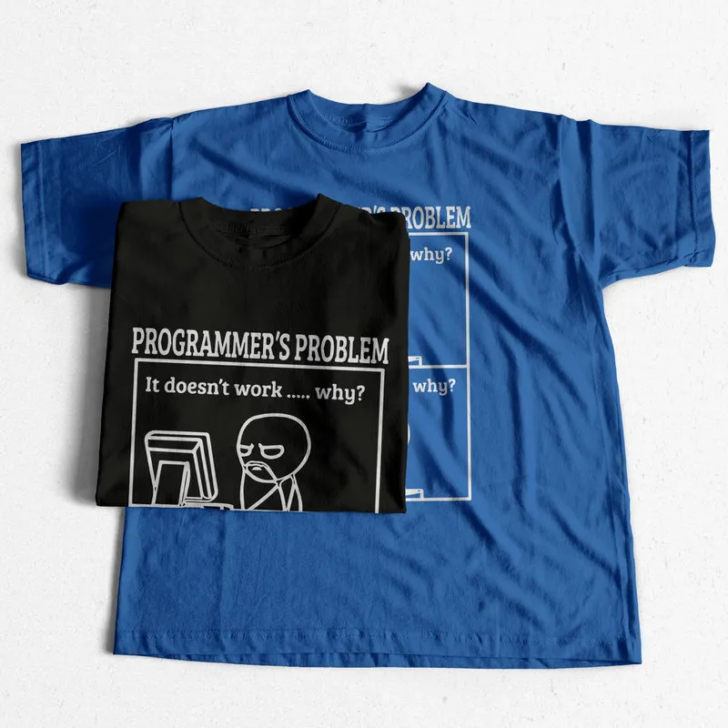 Coolmind 100% Pamuk Komik Baskı Programcı Sorunu Erkekler T Gömlek Rahat Yaz Tshirt Gevşek O-Boyun T-shirt S Tee Gömlek 220401