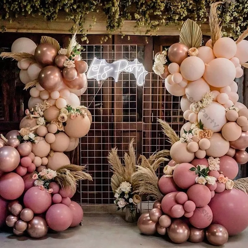 Podwójny Pink BOHO BOHO Wedding Dekoration Chrome Rose Gold Nude Balloony Garland Ballon Arch Global Birthday Decor 22068336699