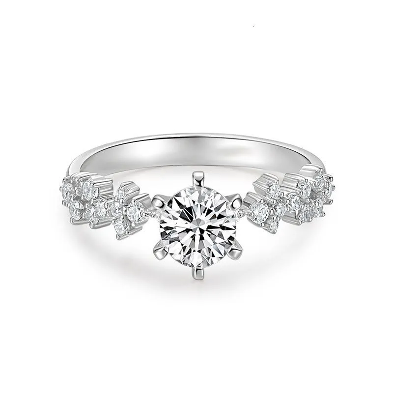 Anillo de compromiso vintage, anillo de novia de aniversario de la banda de clúster, Art Deco, Silver Rose Gold
