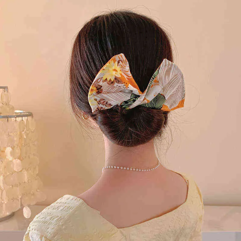 새로운 여성 우아한 솔리드 인쇄 롤빵 Maruko DIY 헤어 스타일 개최 긴 도구 활 머리띠 헤어 밴드 패션 헤어 액세서리 AA220323