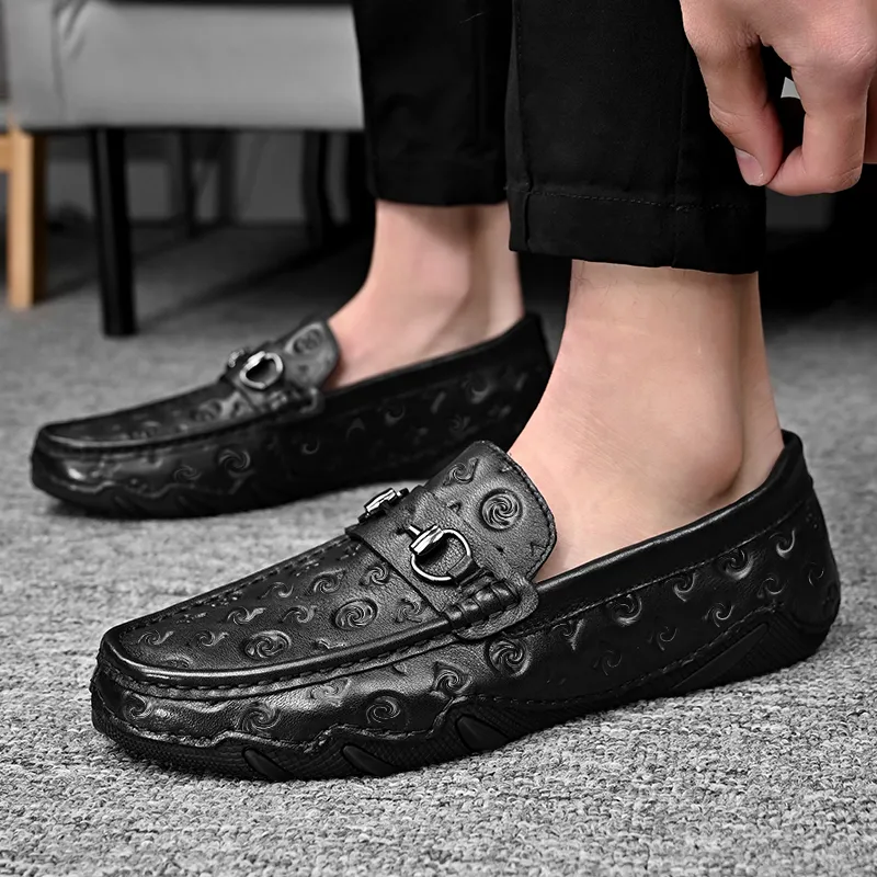 Loafers Men Shoes PU Round Toe Casual Fashion Metal Buckle Print Pattern Daily Versatile Breathable Comfortable Octopus Bottom Peas Shoes DH850