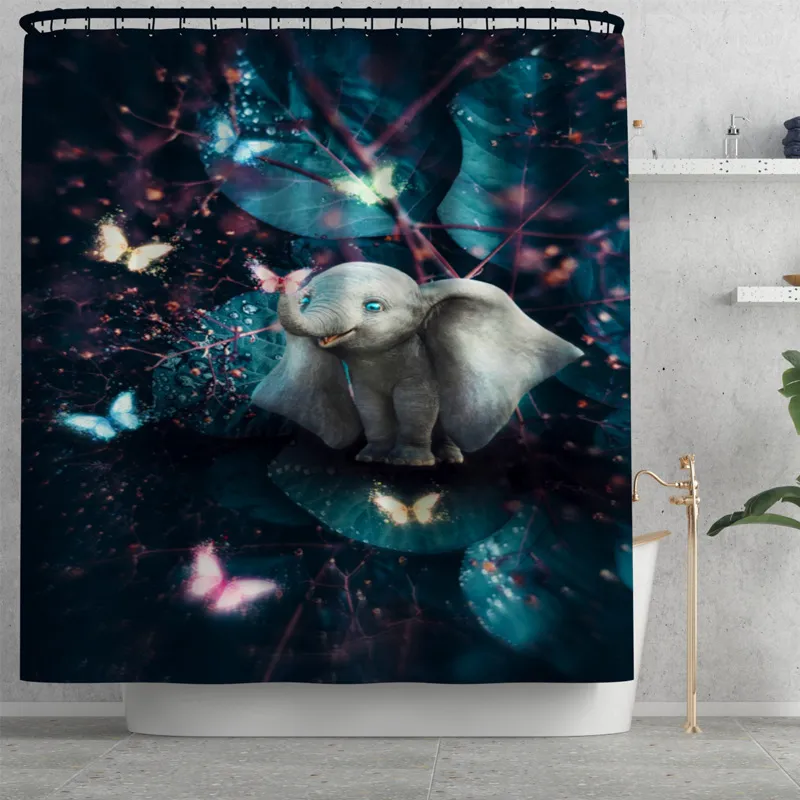 Cute Elephant Fabric Shower Curtains Bathroom Curtain Anti-skid Pedestal Rugs Carpet Toilet Lid Cover Bath Mat 220429