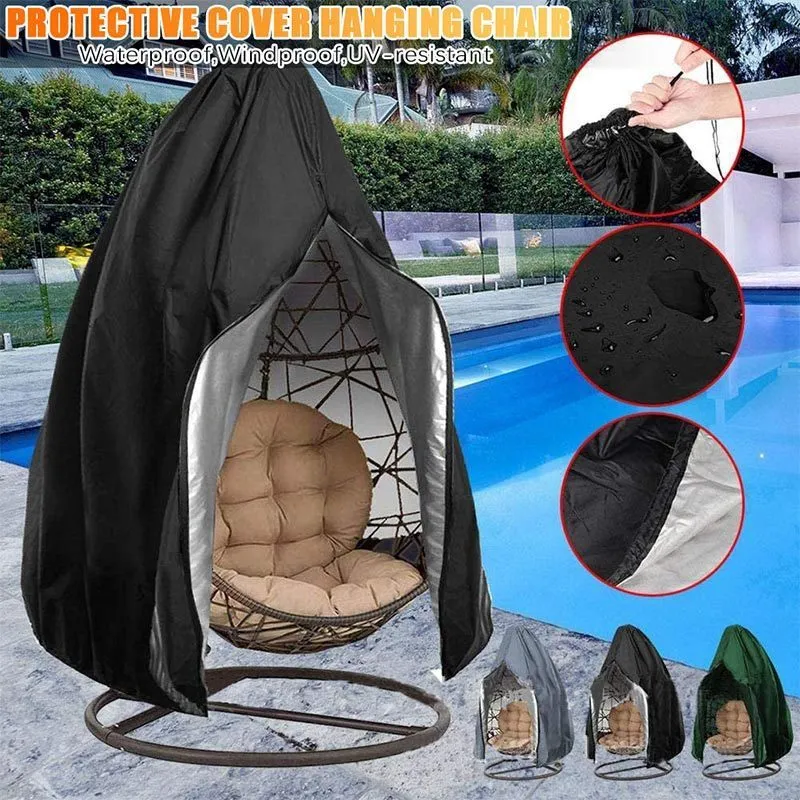 Couverture anti-poussière de chaise d'oeuf d'oscillation suspendue avec la couverture anti-UV de protection solaire de fermeture à glissière jardin patio couverture imperméable de meubles de siège de rotin 0624