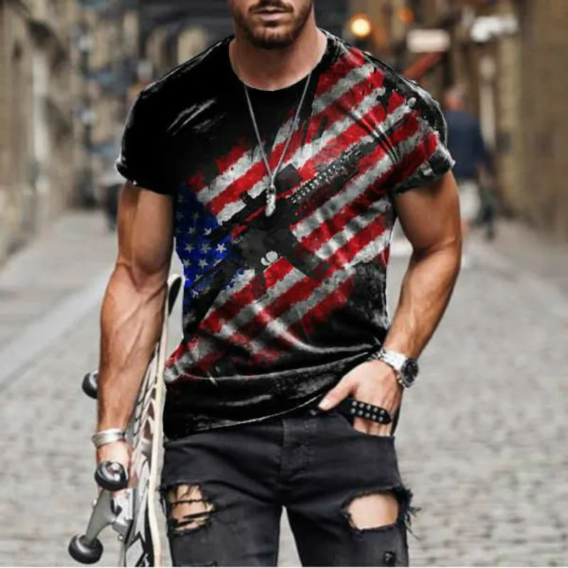 3D Flaga National Serise Men Tshirt Summer Street Fashion Fashion Kartki kratowe Square Stripe Męs