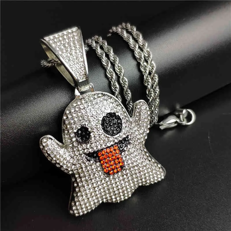 Ghost tongue size black eyes funny expression Street trendy man zircon hip hop Pendant Necklace Jewelry